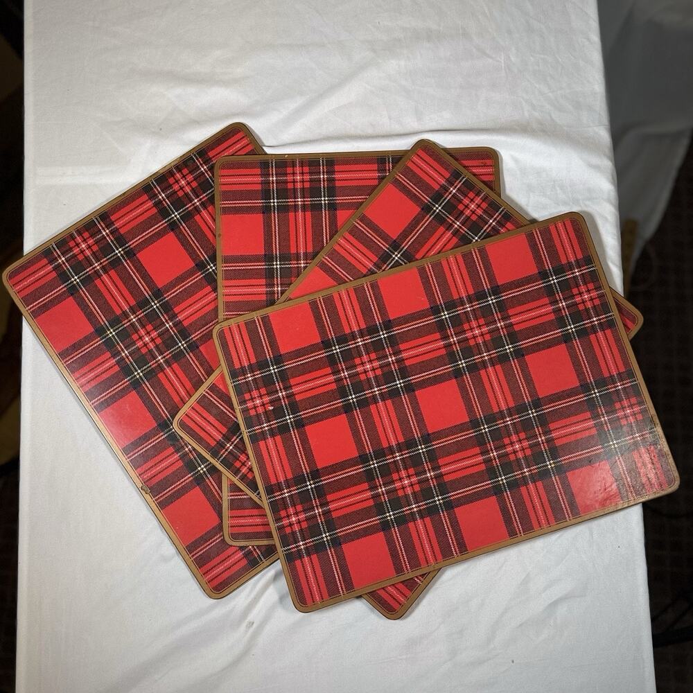 Vintage Pimpernel England Red Tartan Plaid Cork Back Placemats Set of 4
